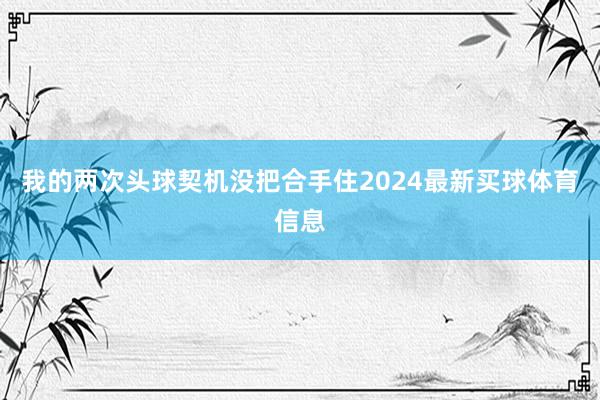 我的两次头球契机没把合手住2024最新买球体育信息